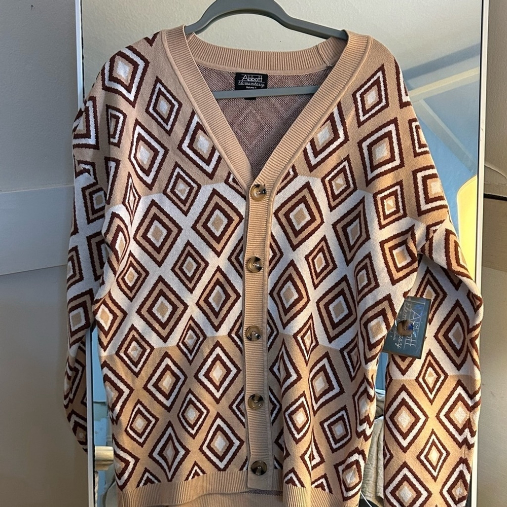NEW ABBOTT ELEMENTARY Mens Super Soft Long Sleeve Diamond Cardigan XL $69